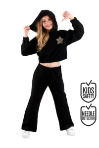 Denokids Stars Girls' Crop Black Tracksuit Set