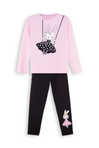 Denokids Polka Dot Rabbit Girls' T-Shirt Leggings Set - Image 3