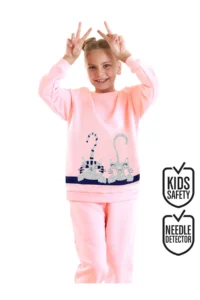 Denokids Striped Dostlar Girls' Pink Tracksuit Set