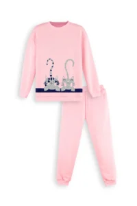 Denokids Striped Dostlar Girls' Pink Tracksuit Set - Image 3