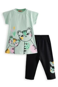Denokids Polka Dotted Kaplan Girls' T-Shirt Leggings Set - Image 3