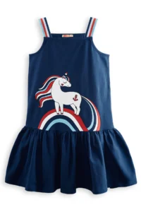 Denokids Denizci Unicorn Navy Blue Girls' Dress - Image 3