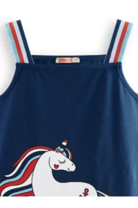 Denokids Denizci Unicorn Navy Blue Girls' Dress - Image 6