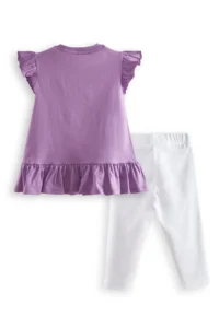 Denokids Floral Kedi Girls' Purple T-Shirt Leggings Set - Image 4