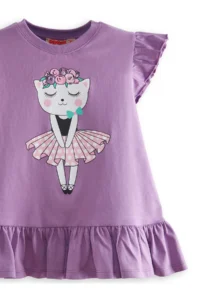 Denokids Floral Kedi Girls' Purple T-Shirt Leggings Set - Image 6