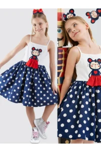 Denokids LILY Girls' Puantiye Navy Blue Dress