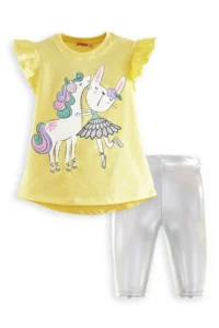 Denokids Unicorn Girls' T-Shirt Metallic Leggings Set - Image 3