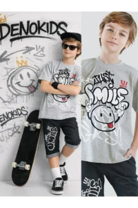 Denokids Just Smile Boys' T-Shirt Capri Shorts Set