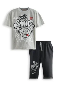 Denokids Just Smile Boys' T-Shirt Capri Shorts Set - Image 3
