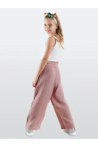 Denokids Floral Girls' Pink Muslin Pants Set - Image 2