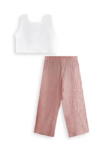 Denokids Floral Girls' Pink Muslin Pants Set - Image 5