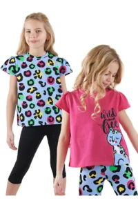Denokids Girls' Black Leopard 2 Sets Paket T-Shirt
