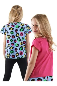 Denokids Girls' Black Leopard 2 Sets Paket T-Shirt - Image 2