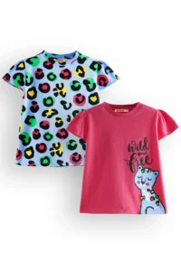 Denokids Girls' Black Leopard 2 Sets Paket T-Shirt - Image 3