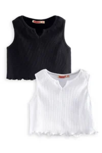Denokids Girls' Black WHITE Crop Tank Top 2 Sets Set - Image 3