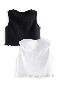 Denokids Girls' Black WHITE Crop Tank Top 2 Sets Set - Image 4