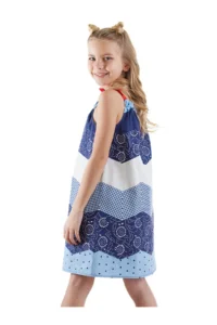 Denokids Navy Blue WHITE Patterned Poplin Girls' Dress - Image 2