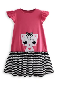 Denokids Kedicik Girls' Fuchsia Summer Dress - Image 3