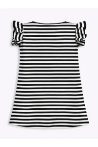 Denokids Girl's Floral Dress Black and White Striped Spring Summer Season 3-6 Years - Image 5
