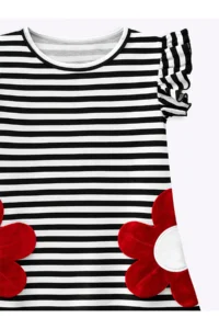 Denokids Girl's Floral Dress Black and White Striped Spring Summer Season 3-6 Years - Image 6