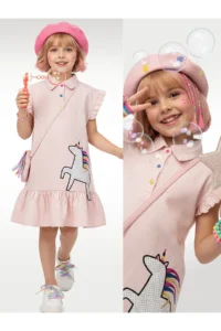Denokids Girl's Dress Unicorn Appliqued 100% Cotton Shirt Style Dress 4-9 Years