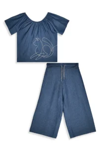 Denokids Girl's Suit Denim Look Blouse Trousers Woven Summer 4-10 Years - Image 4