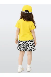 Denokids Girls' Suit Yellow T-shirt Shorts Suit Spring Summer 2-7 Years - Image 2