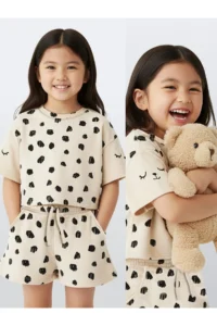 Denokids Girl's Suit Leopard Towel Fabric T-shirt Shorts Suit Summer 4-9 Years