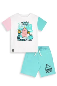 Denokids Boy's Suit Monster Printed 100% Cotton T-Shirt Cotton Shorts Summer Suit - Image 4