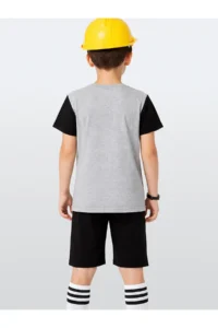 Denokids Boy's Set Construction Vehicles Printed T-Shirt Black Shorts Summer Set - Image 2
