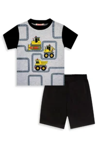 Denokids Boy's Set Construction Vehicles Printed T-Shirt Black Shorts Summer Set - Image 4