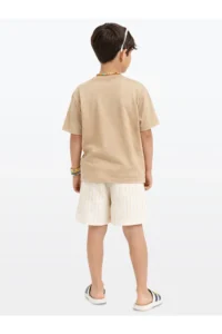 Denokids Boy's Festive Suit Summer Printed 100% Cotton T-Shirt Striped Woven Shorts Summer Suit - Image 2