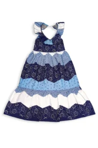 Denokids Girl's Festive Long Dress 100% Cotton Poplin Navy Blue White Spring Summer Season 5-10 Years - Image 4