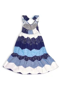Denokids Girl's Festive Long Dress 100% Cotton Poplin Navy Blue White Spring Summer Season 5-10 Years - Image 5