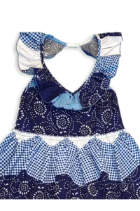 Denokids Girl's Festive Long Dress 100% Cotton Poplin Navy Blue White Spring Summer Season 5-10 Years - Image 6