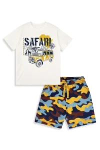 Denokids Boys' Suit Safari Printed 100% Cotton T-Shirt Shorts Summer Suit - Image 4