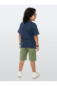 Denokids Boy's Suit Science Printed Cotton T-Shirt Gabardine Woven Shorts Summer Suit - Image 2