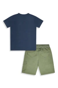 Denokids Boy's Suit Science Printed Cotton T-Shirt Gabardine Woven Shorts Summer Suit - Image 5