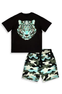 Denokids Boy's Suit Tiger Printed 100% Cotton T-Shirt Shorts Summer Suit - Image 4