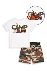 Denokids Boy's Set Camping Printed Interactive T-Shirt Shorts Double Set Summer 2-8 Years - Image 4