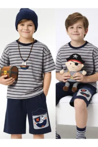 Denokids Boy's Suit Striped T-Shirt Pirate Shorts Summer Suit