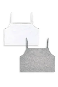 Denokids Girl's Crop Top 2-Piece Set Strappy Gray White Crop Top - Image 4