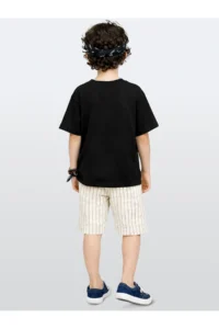 Denokids Boy's Festive Suit Zebra Printed Cotton T-Shirt and Striped Woven Shorts Summer Suit - Image 2