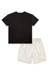 Denokids Boy's Festive Suit Zebra Printed Cotton T-Shirt and Striped Woven Shorts Summer Suit - Image 5
