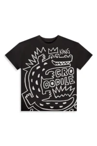 Denokids Boy's Festive Suit Croco Black T-Shirt and Striped Linen Look Summer Shorts - Image 6