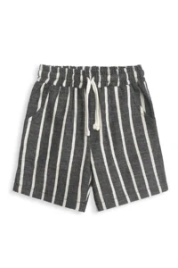 Denokids Boy's Festive Suit Croco Black T-Shirt and Striped Linen Look Summer Shorts - Image 8
