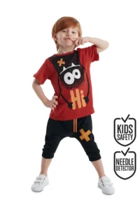 Denokids Hi Ponçik Boys' Short Set-Brick Red