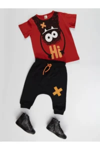 Denokids Hi Ponçik Boys' Short Set-Brick Red - Image 3