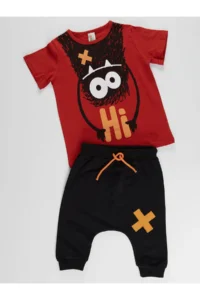 Denokids Hi Ponçik Boys' Short Set-Brick Red - Image 5