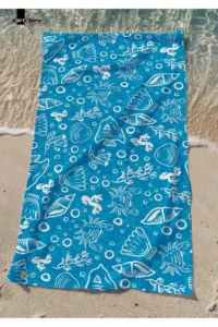 Marte Home Datça - Blue Coral pattern Printed Beach Towel